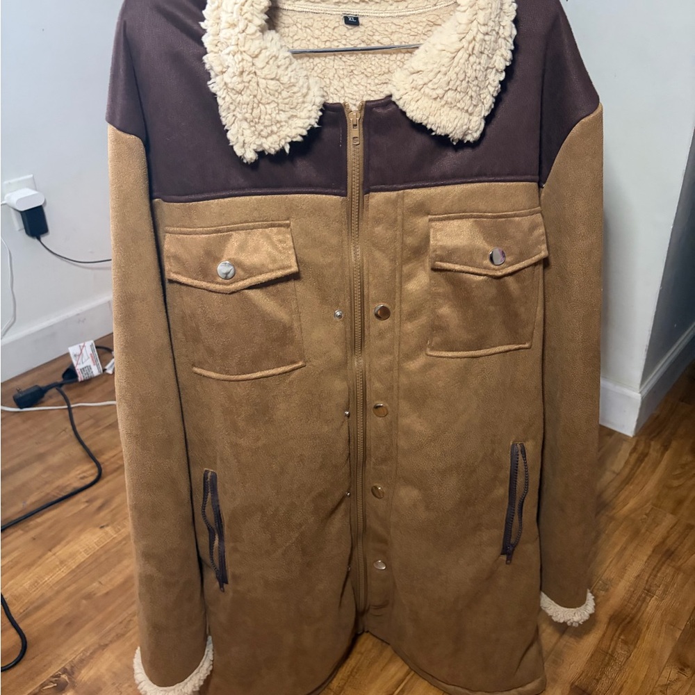 Men's Brown and Tan Sherpa-Lined Jacket